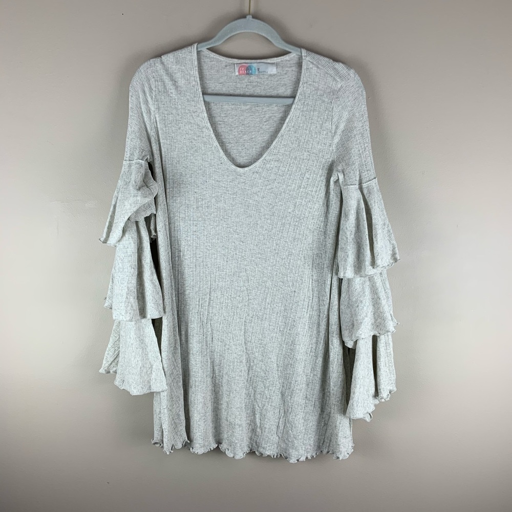 Free People Beach Grey Ruffle Long Sleeve Cover XS